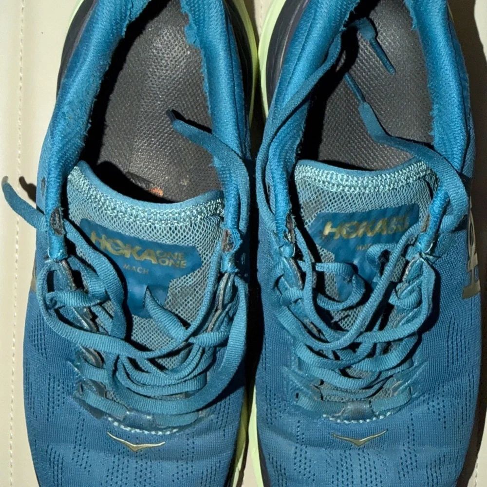 Hoka One One Mach 4 Running Shoes Blue Lime Athletic Sneakers Men’s 9.5D